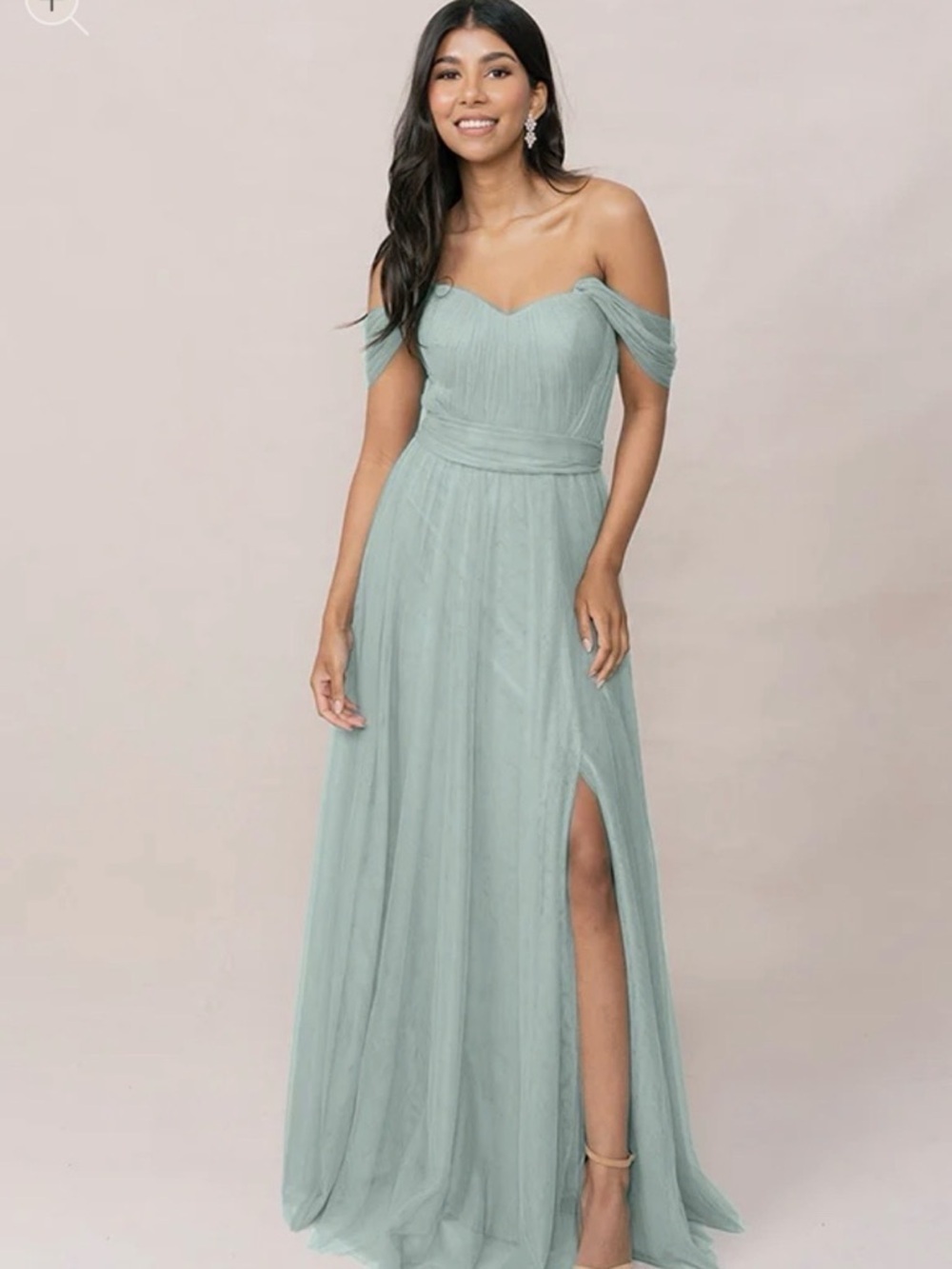 Revelry Sage Green Tulle Maxi Bridesmaids Formal Gown Size 8